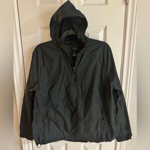 LL Bean Womens Black 1/4 Zip Hooded Windbreaker Lightweight Jacket SZ Large